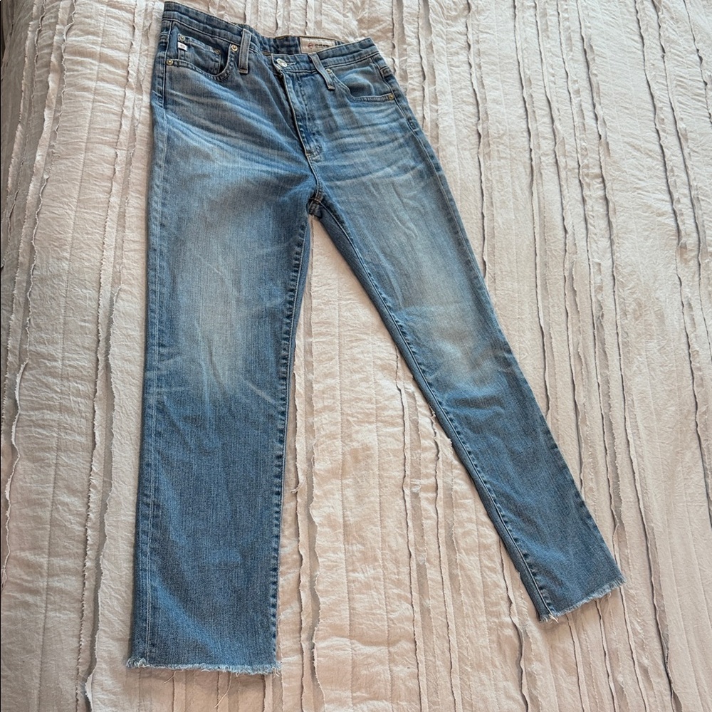 AG Adriano Goldschmied High Rise Straight  Crop Jeans in Light Blue Denim 27R